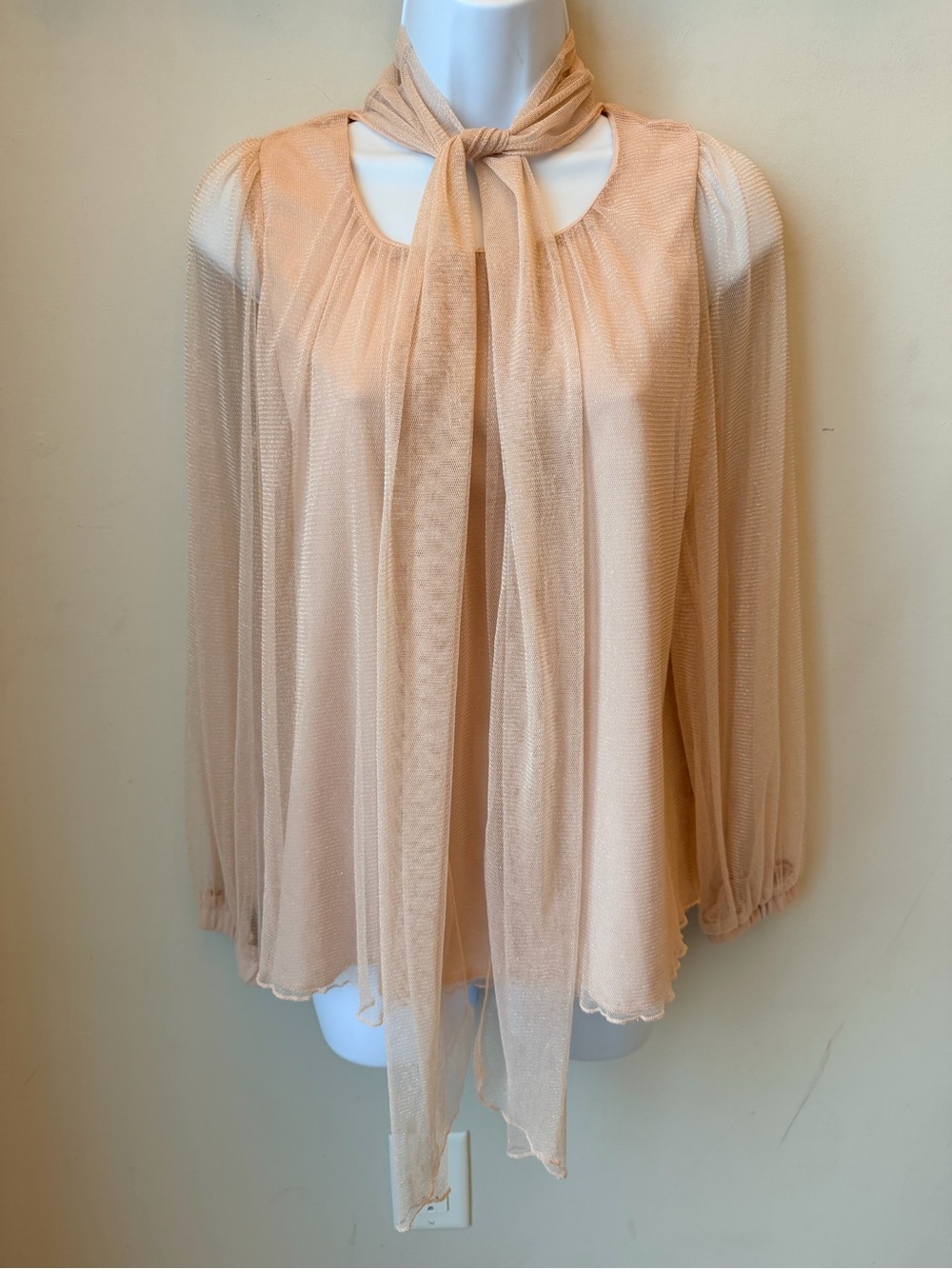 FRIFUL Blouse Blush Tie Neck Romantic Coquette Whimsical Ethereal Fairycore